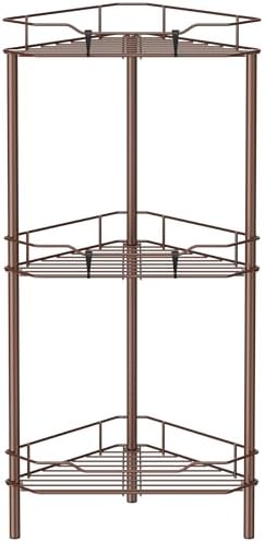HuggieGems Metal Floor Standing Corner Shower Caddy, Coffee, 3 Tier