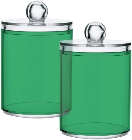 Gredecor 4 Pack Medium Sea Green Qtip Holder Organizer Dispenser Clear Bathroom Storage Canister Cotton Ball Holder Bathroom Containers for Cotton Swabs/Pads/Floss