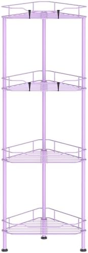 HuggieGems Metal Floor Standing Corner Shower Caddy, Light Purple, 4 Tier