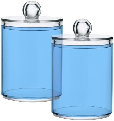 Gredecor 4 Pack Light Sky Blue Qtip Holder Organizer Dispenser Clear Bathroom Storage Canister Cotton Ball Holder Bathroom Containers for Cotton Swabs/Pads/Floss