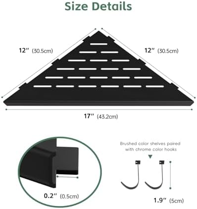 DAYONE Bathroom Corner Shower Shelf 2 Pack 12" Matte Black, SUS304 Stainless Steel Slot Design Recessed Organizer Shelves with 2 Hooks and 2 Holes, for Tiled Wall