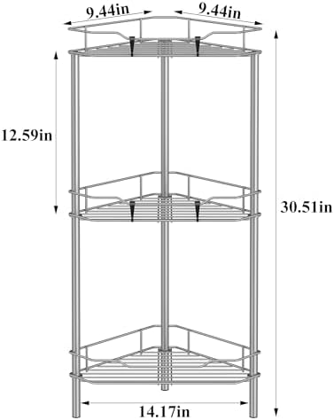 HuggieGems Metal Floor Standing Corner Shower Caddy, Gray, 3 Tier