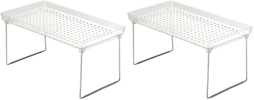 madesmart Medium Stackable Storage Shelf for Cabinets or Counters, Plastic Collapsible Cabinet Shelf for Home Organization, Clear (Pack of 2)