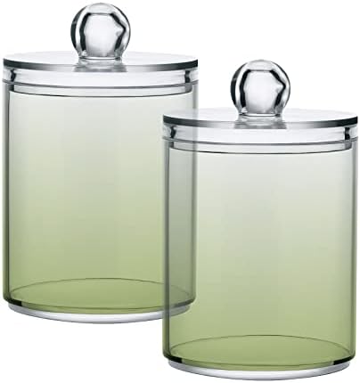 DOMIKING Cyan Blue Gradient 2 Pack Cotton Swab Holder Dispenser Plastic Jar Bathroom Storage Canister Acrylic Containers for Cotton Ball Floss Picks Hair Clips