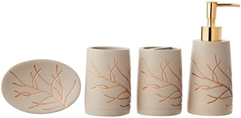 Sweet Home Collection Bathroom Accessories Unique Collections Modern Classic Contemporary Decorative Beautiful Designs Bath Shower Tub Décor, 4 Piece Set, Branches (Pack of 1, 4 Count)