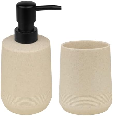 2Pcs Beige Resin Bathroom Set, Soap & Toothbrush Holder, Minimalist