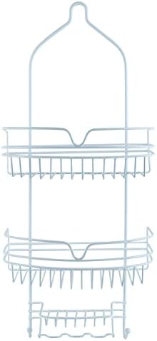 Bath Bliss Head Shower Caddy, 2 Large Baskets, Soap Dish Holder, 6 Accessory Hooks, Moisture & Rust Resistant, White, 4007-WHT