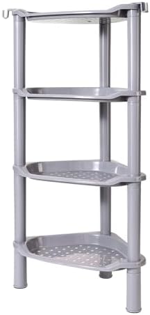 4 Tier Shower Caddy Corner,Plastic Shower Shelf Organizer for Inside Bathroom, Bathtub, Shower Pan, 13.5 x 10 x 33.5 Inches,Grey(Round Slot Grey 4 Tier)