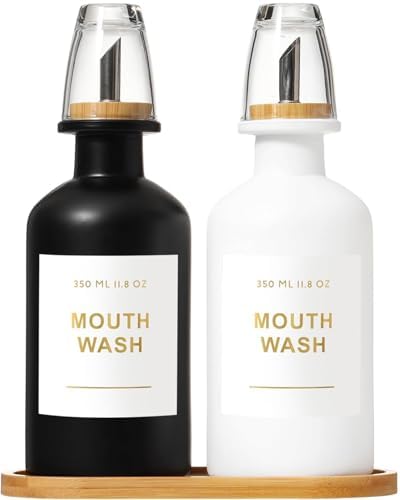 11.8OZ Mouthwash Dispenser, Set of 2 (Black/White)