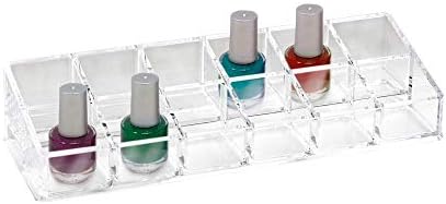 Isaac Jacobs Clear Acrylic 12 Compartment Nail Polish Holder, Organizer for Makeup, Essential Oils, Storage Solution, Rack Display (2 Rows (x6))