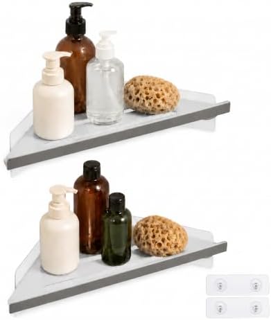BVL Corner Shower Shelf, 8 Inch Brushed Nickel 2-PACK Bathroom Corner Organizer, 3M Adhesive Wall Mounted Shower Caddy, Waterproof Rustproof Metal Storage Rack for Shampoo Soap