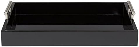 Kate and Laurel Lipton Decorative Tray with Polished Metal Handles, Black and Silver