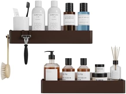 Kitsure Shower Caddy Adhesive, Stylish Shower Organizer, XX-Large, Brown