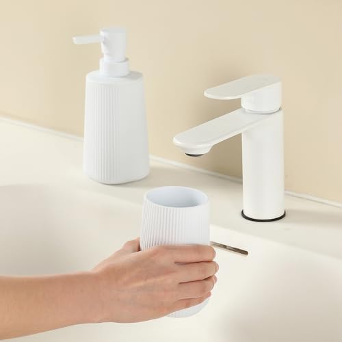 YAUKPH Bathroom Soap Dispenser and Toothbrush Holder Striped White