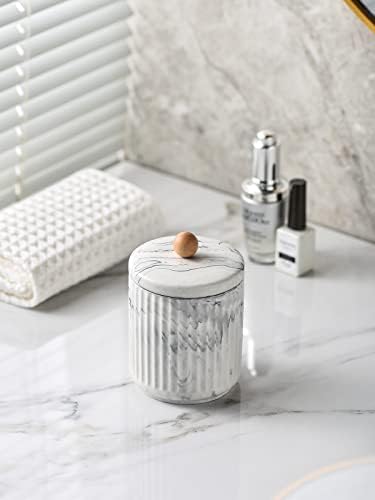 Marble ceramics Bathroom Canister with Lid Qtip Holder Dispenser Jar