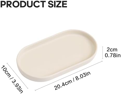Matte Beige Round Soap Dispenser Tray - 8'' Ceramic Vanity Tray for Bathroom Decorative, Jewelry Ring Dish, Comestic Holder, Kitchen Sink Countertop Organizer Plate