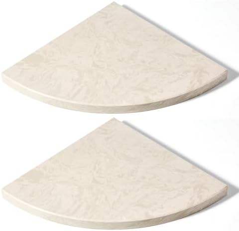 Koville Italian Natural Marble Corner Shelf, 2 Pcs Wall Mounted Marble Bathroom Corner Shelves Organizers, Polished Stone Corner Shower Caddy, No Drilling Adhesive Shower Caddies - Khaki Rose