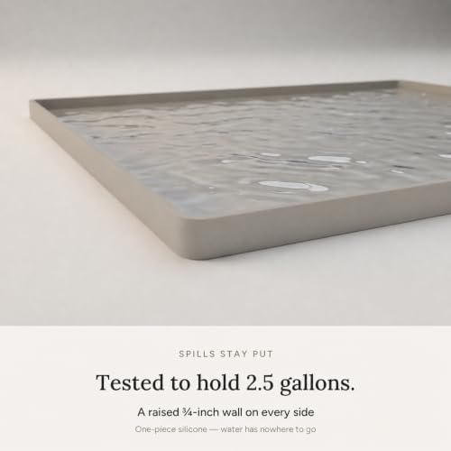 BASIN - Heavy Duty Under Sink Mat - The Original Silicone Under Sink Mats for Kitchen Waterproof - Under Sink Tray for Kitchen Waterproof - Under Sink Cover Kitchen Cabinet Liner Taupe 34x22