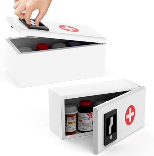 Wall Mount Locking Medicine Cabinet, First Aid Cabinet, Lockable Medicine Storage Box for Home, School, 12" W x 5.4" D x 6" H