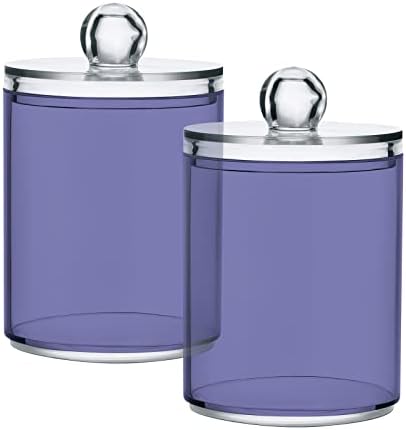 DOMIKING Purple 2 Pack Cotton Swab Holder Dispenser Plastic Jar Bathroom Storage Canister Acrylic Containers for Cotton Swab Round Pads