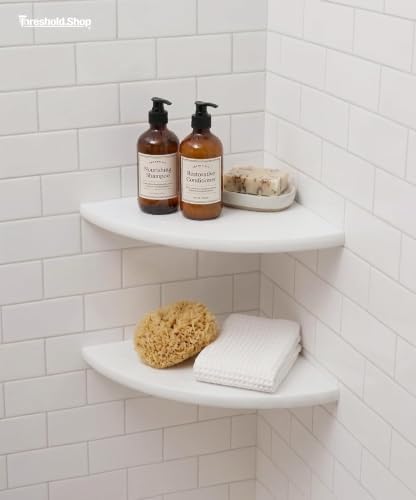 9 Inch Super White Engineered Marble Corner Shower Shelf Bathroom Caddy, Wall Mounted Shower Shelf, Classic Flatback Design (5)