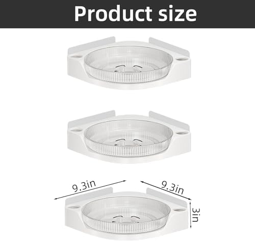 akinbas Corner Shower 3 Tier Caddy Lazy Susan Organizer 360 Rotating Corner Shelf Wall Mounted with No Drilling Shelves for Bathroom Dorm and Kitchen (White)