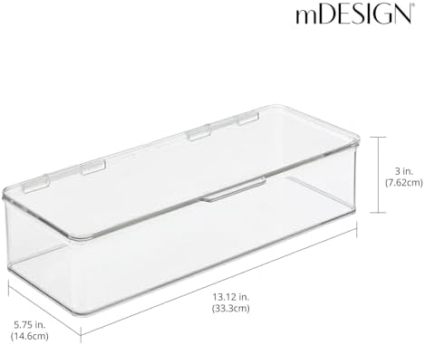 mDesign Makeup Storage Stackable Organizer Box for Bathroom Vanity, Countertops, Drawers - Holds Blenders, Eyeshadow Palettes, Lipstick, Lip Gloss, Makeup Brushes - Hinged Lid - 2 Pack - Clear