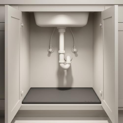 BASIN - Under Sink Mat for Bathroom - The Original Silicone Under Sink Mats for Bathroom Waterproof - Under Sink Tray for Bathroom Waterproof - Under Sink Cover Vanity Liner Gray 28x19