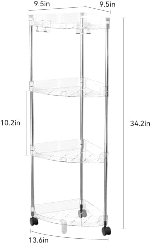 Corner Shower Caddy Standing 4-Tier Shower Organizer with Hooks