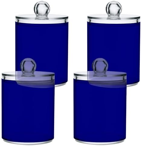 Gredecor 4 Pack Navy Blue Qtip Holder Organizer Dispenser Clear Bathroom Storage Canister Cotton Ball Holder Bathroom Containers for Cotton Swabs/Pads/Floss