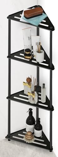Standing Corner Shower Caddy, 4 Tier Stainless Steel Organizer Stand, Rustproof Shelves for Inside Shower, Black