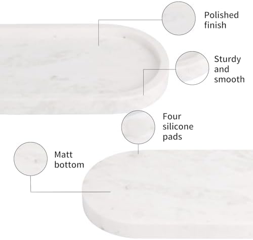 Natural Marble Tray Oval, White, 10 x 5 x 0.6