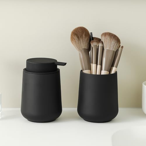 YAUKPH Bathroom Soap Dispenser and Toothbrush Holder Matte Black