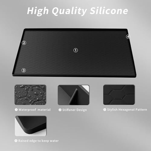 Under Kitchen Sink Mat 31" x 22", SAZTEAY Waterproof Silicone Under Sink Tray, Under Sink Protector Mat for Bathroom and Kitchen Cabinets(Black)