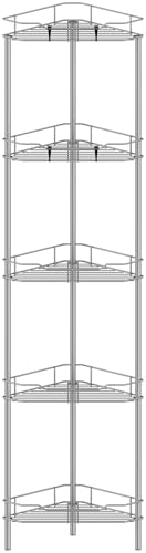 HuggieGems Metal Floor Standing Corner Shower Caddy, Gray, 5 Tier