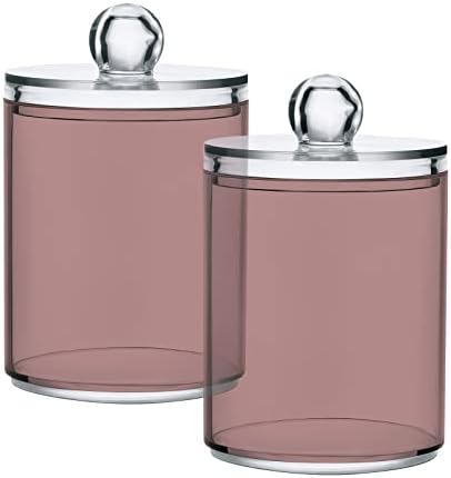 SHJI Rosy Brown Qtip Holder Organizer Dispenser Cotton Swabs Cans Plastic Jars with Lid Set 4 Pack Bathroom Storage Canister for Cotton Ball Floss Cotton Pads