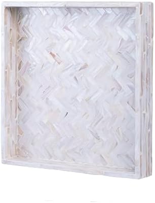 PEMAR 11" Square Mother of Pearl Decorative Tray - Herringbone Shell
