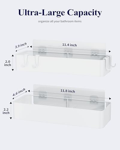 Kitsure Shower Caddy Adhesive, Stylish Shower Organizer, Large, White