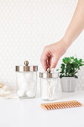 Jarmazing Products Ball Mason Jar Bathroom Gift Set (4 pcs) - Lotion/Soap Dispenser, Toothbrush Holder, Q-Tip Storage Jars - Farmhouse Home Decor for Vanity Organization - Stainless Steel