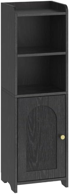 Hzuaneri Bathroom Storage Cabinet, Corner Floor Cabinet with Doors and Adjustable Shelf, Narrow Toilet Paper Cabinets, Bathroom Organizer for Small Spaces, Black BC39704X