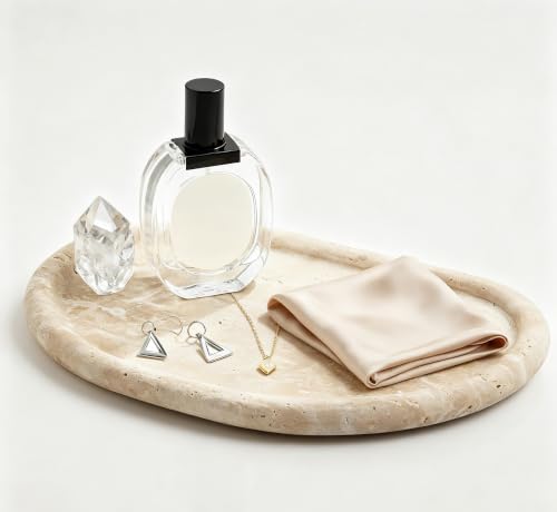 Natural Travertine Tray, Special-Shaped Jewelry Tray, Marble Ring Dish for BathroomCountertop, Nightstand,Dressing Table, Bedside Table, Home Decor, Beige(Middle)(NS025)