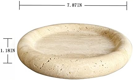 Natural Marble Round Vanity Tray Jewelry Makeup Dish Decorative Tray for Coffee Table,Bathroom,Bedroom (Beige Travertine)