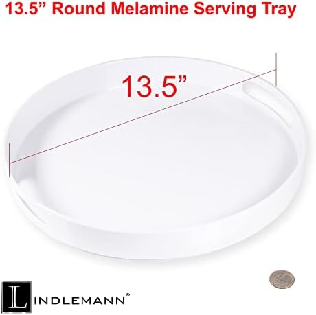 White Serving Tray Large Melamine Platter Round Breakfast Trays with Handles for Coffee Table Ottoman Living Room Home Décor Holiday Celebration & Party (13.5")