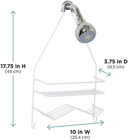 Zenna Home Rust Resistant Hanging Shower Caddy, Over the Shower Head Caddy with 1 Wide Shelf and Built In Soap Dish, Steel Bathroom Hanging Organizer, White