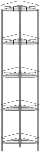 HuggieGems Metal Floor Standing Corner Shower Caddy, Dark Gray, 5 Tier