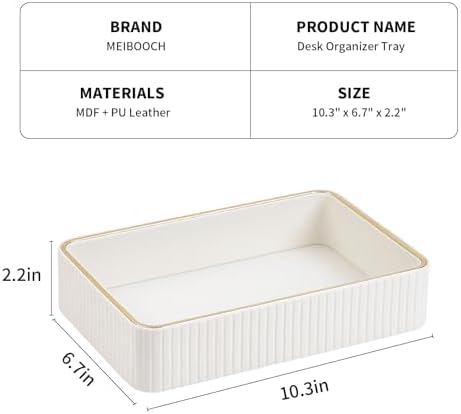 Desk Organizer Tray, PU Leather Nightstand Organizer, Ivory Medium