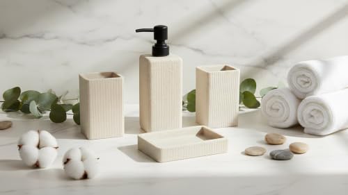 Hymmah Bathroom Accessories Set,Apartment Essentials Farmhouse Bathroom Decor,4 Pcs Resin Gift Set Apartment Necessities