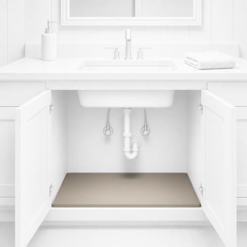 BASIN - Under Sink Mat for Bathroom - The Original Silicone Under Sink Mats for Bathroom Waterproof - Under Sink Tray for Bathroom Waterproof - Under Sink Cover Vanity Liner Taupe 28x19