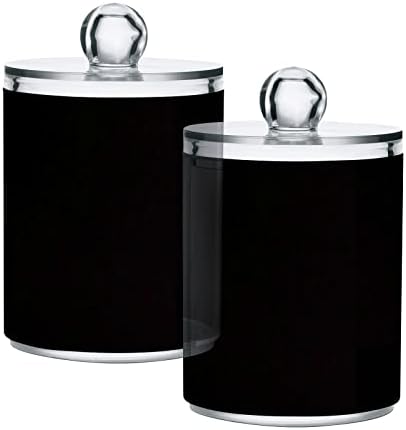 DOMIKING Black 2 Pack Cotton Swab Holder Dispenser Plastic Jar Bathroom Storage Canister Acrylic Containers for Floss Makeup Sponges Cotton Ball