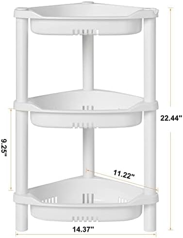 ELYKEN Corner Shower Caddy Standing, 3 Tier Plastic Shower Organizer, White